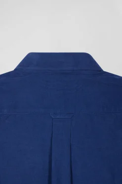 Chemise en coton uni bleu indigo col boutonné et poche poitrine coupe Regular