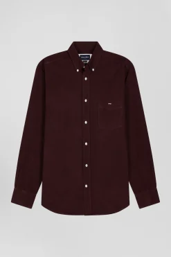 Chemise en coton uni bordeaux col boutonné et poche poitrine coupe Regular