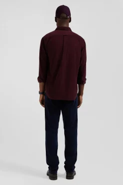Chemise en coton uni bordeaux col boutonné et poche poitrine coupe Regular