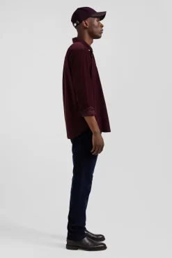 Chemise en coton uni bordeaux col boutonné et poche poitrine coupe Regular