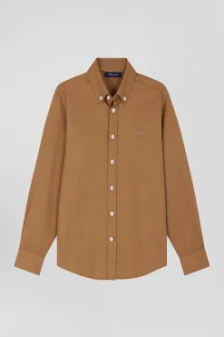 Chemise en coton uni camel en coton oxford coupe Regular
