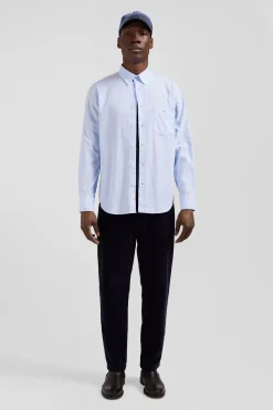 Chemise en coton uni ciel col boutonné et poche poitrine coupe Regular