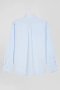 Chemise en coton uni ciel col boutonné et poche poitrine coupe Regular
