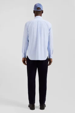 Chemise en coton uni ciel col boutonné et poche poitrine coupe Regular