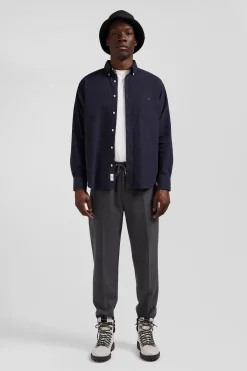 Chemise en coton uni gris anthracite col boutonné et poche poitrine coupe Regular