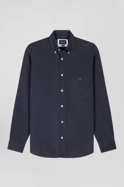 Chemise en coton uni gris anthracite col boutonné et poche poitrine coupe Regular