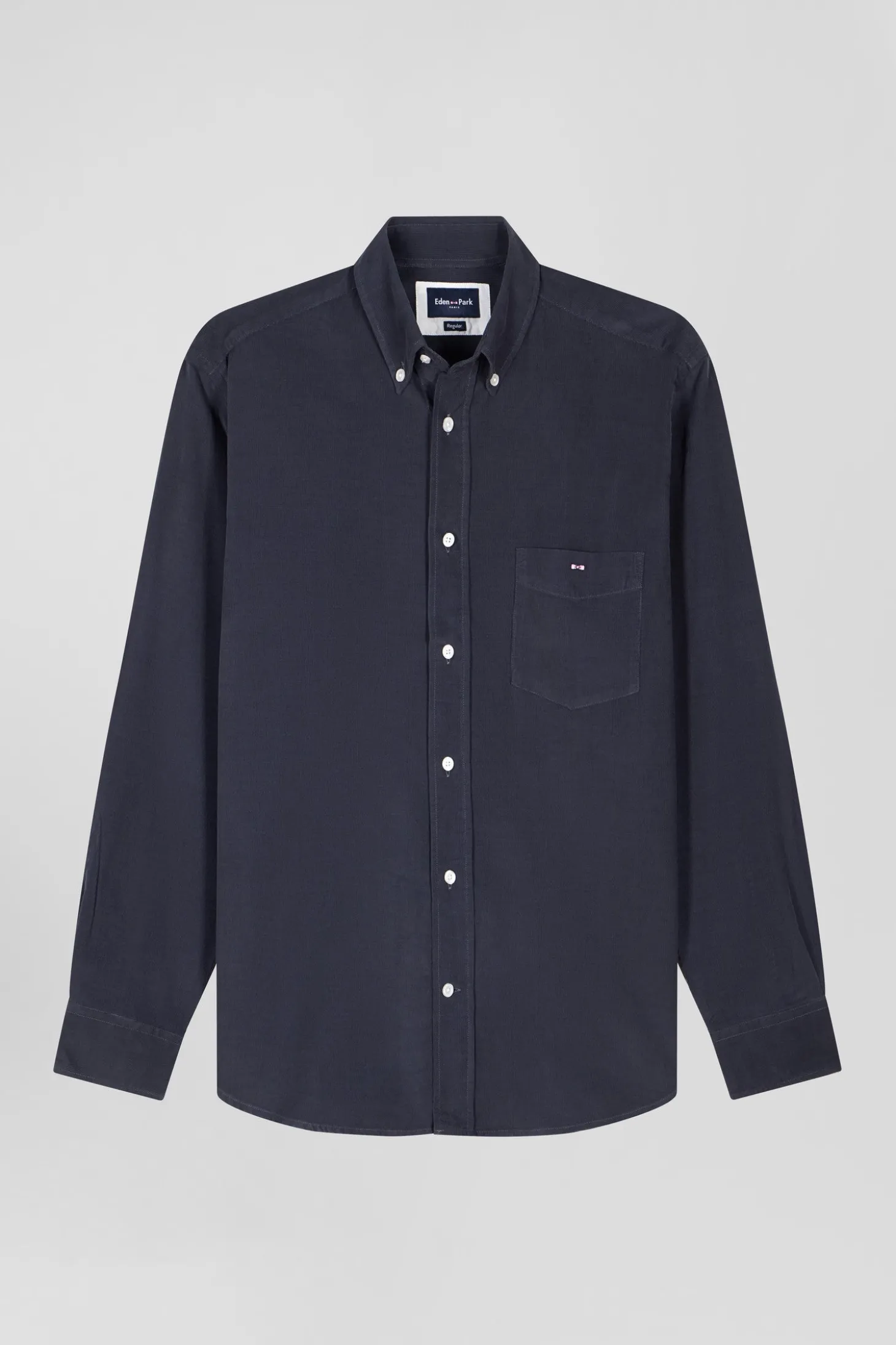Chemise en coton uni gris anthracite col boutonné et poche poitrine coupe Regular