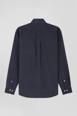 Chemise en coton uni gris anthracite col boutonné et poche poitrine coupe Regular