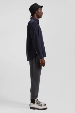 Chemise en coton uni gris anthracite col boutonné et poche poitrine coupe Regular