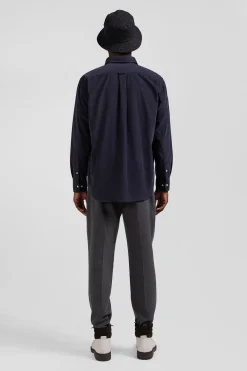Chemise en coton uni gris anthracite col boutonné et poche poitrine coupe Regular