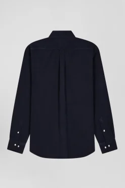 Chemise en coton uni marine col boutonné et poche poitrine coupe Regular