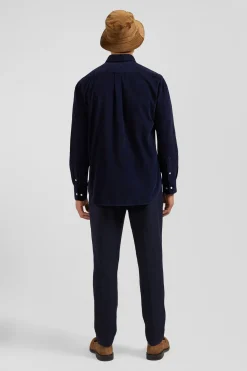 Chemise en coton uni marine col boutonné et poche poitrine coupe Regular