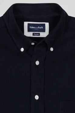 Chemise en coton uni marine col boutonné et poche poitrine coupe Regular