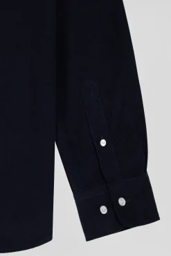 Chemise en coton uni marine col boutonné et poche poitrine coupe Regular