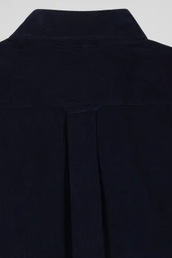Chemise en coton uni marine col boutonné et poche poitrine coupe Regular