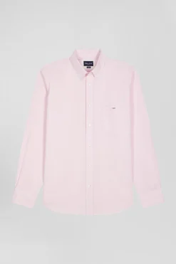 Chemise en coton uni rose col boutonné et poche poitrine coupe Regular