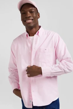 Chemise en coton uni rose col boutonné et poche poitrine coupe Regular