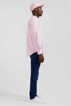 Chemise en coton uni rose col boutonné et poche poitrine coupe Regular