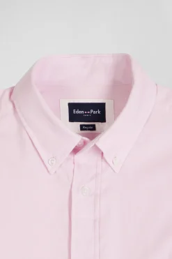 Chemise en coton uni rose col boutonné et poche poitrine coupe Regular