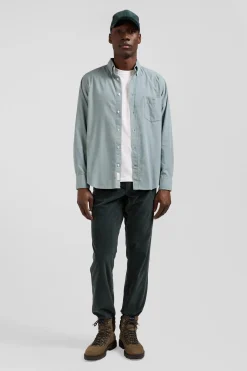 Chemise en coton uni vert d'eau col boutonné et poche poitrine coupe Regular