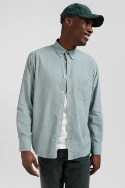 Chemise en coton uni vert d'eau col boutonné et poche poitrine coupe Regular
