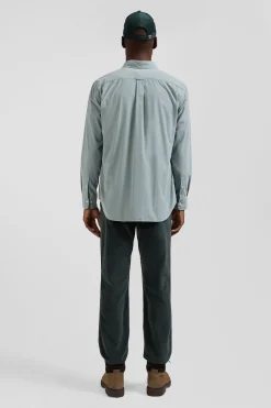 Chemise en coton uni vert d'eau col boutonné et poche poitrine coupe Regular