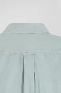 Chemise en coton uni vert d'eau col boutonné et poche poitrine coupe Regular
