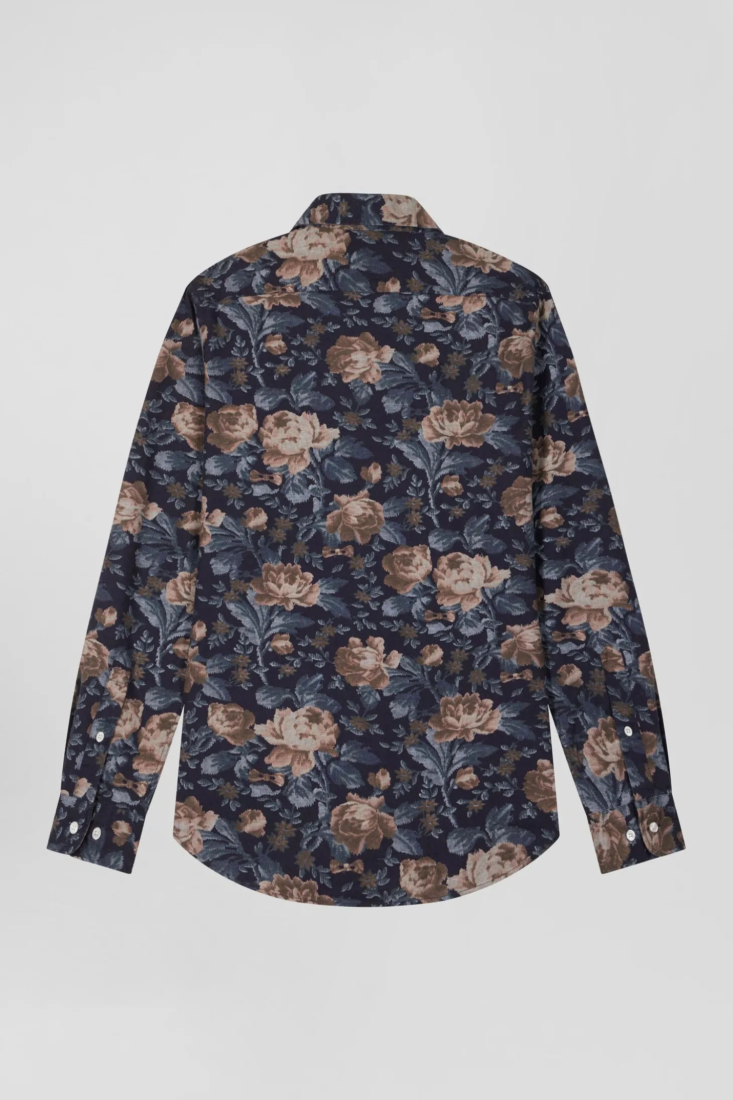 Chemise en flanelle de coton bleu marine imprimé floral coupe Slim