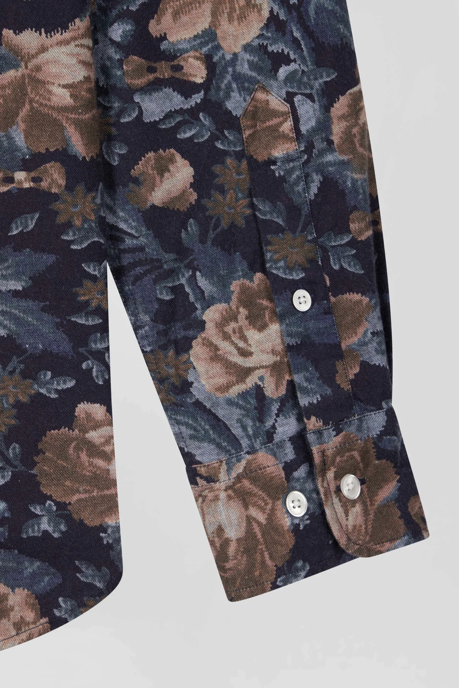 Chemise en flanelle de coton bleu marine imprimé floral coupe Slim