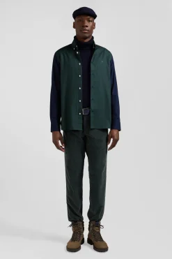 Chemise en oxford de coton verte et marine broderie dos coupe Regular