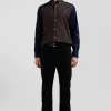 Chemise en oxford de coton marron et marine broderie cerclée N°10 coupe Regular