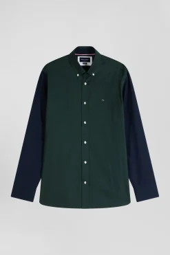 Chemise en oxford de coton verte et marine broderie dos coupe Regular