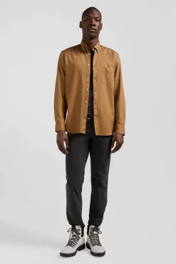 Chemise en piqué coton unie camel coupe Regular