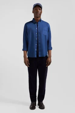 Chemise en piqué coton unie bleue coupe Regular