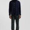 Chemise en piqué coton unie bleu marine coupe Regular