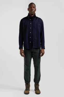 Chemise en piqué coton unie bleu marine coupe Regular