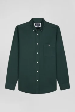 Chemise en piqué coton unie verte coupe Regular