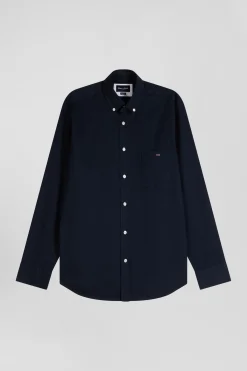 Chemise en piqué coton unie bleu marine coupe Regular