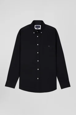 Chemise en piqué coton unie noire coupe Regular