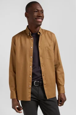 Chemise en piqué coton unie camel coupe Regular