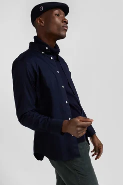 Chemise en piqué coton unie bleu marine coupe Regular