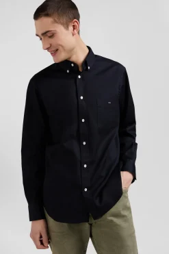 Chemise en piqué coton unie noire coupe Regular