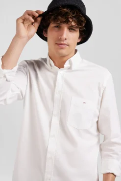 Chemise en piqué coton unie blanche coupe Regular