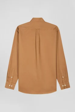 Chemise en piqué coton unie camel coupe Regular
