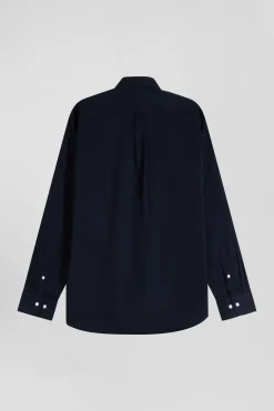 Chemise en piqué coton unie bleu marine coupe Regular