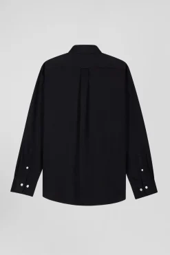 Chemise en piqué coton unie noire coupe Regular