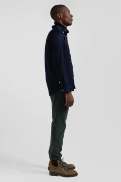 Chemise en piqué coton unie bleu marine coupe Regular