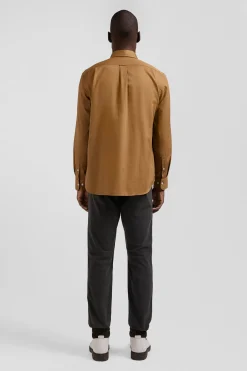 Chemise en piqué coton unie camel coupe Regular