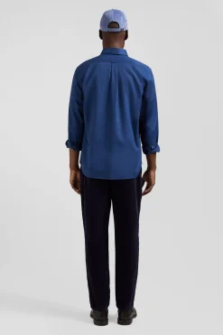 Chemise en piqué coton unie bleue coupe Regular