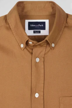 Chemise en piqué coton unie camel coupe Regular